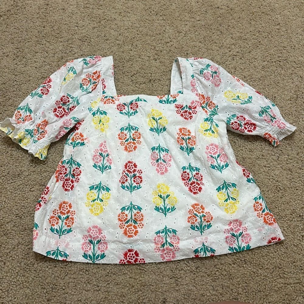 Draper James White Floral Eyelet Puff Sleeve Top